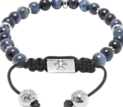 Men's Beaded Bracelet With Blue Dumortierite And Silver