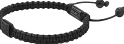 Men's Black String Bracelet with Black CZ Flatbead