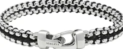 Men's Black Woven 8mm Box Chain Bracelet in Silver