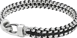 Men's Black Woven 8mm Box Chain Bracelet in Silver