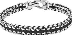 Men's Black Woven 8mm Box Chain Bracelet in Silver