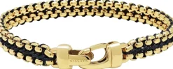 Men's Black Woven 8mm Box Chain Bracelet in Gold