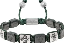 Men's Ceramic Flatbead Bracelet in Green and Silver