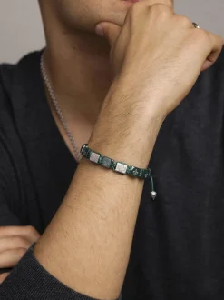 Men's Ceramic Flatbead Bracelet in Green and Silver