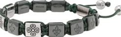 Men's Ceramic Flatbead Bracelet in Green and Silver
