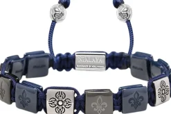Men's Ceramic Flatbead Bracelet in Blue and Silver