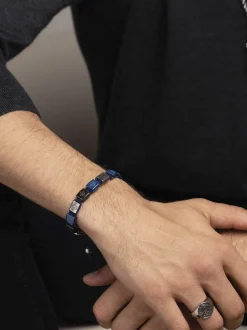 Men's Ceramic Flatbead Bracelet in Blue and Silver