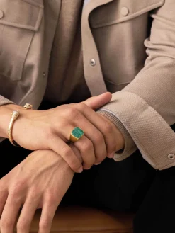 Men's Gold Signet Ring with African Turquoise
