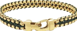 Men's Green Woven 8mm Box Chain Bracelet in Gold