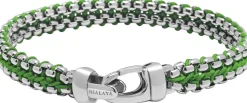 Men's Green Woven 8mm Box Chain Bracelet in Silver