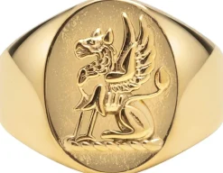 Men's Stainless Steel Lion Crest Ring with Gold Plating