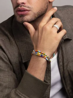 Men's Wrap Bracelet with Assorted Vintage Trifocal Beads and