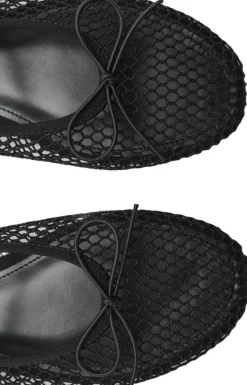 Mesh ballet flats with strap and bu