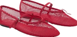 Mesh ballet flats with strap and bu