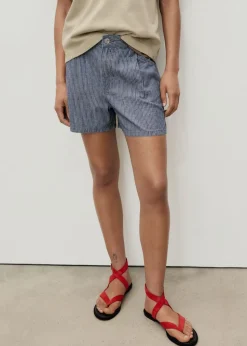 Mid-rise striped denim shorts