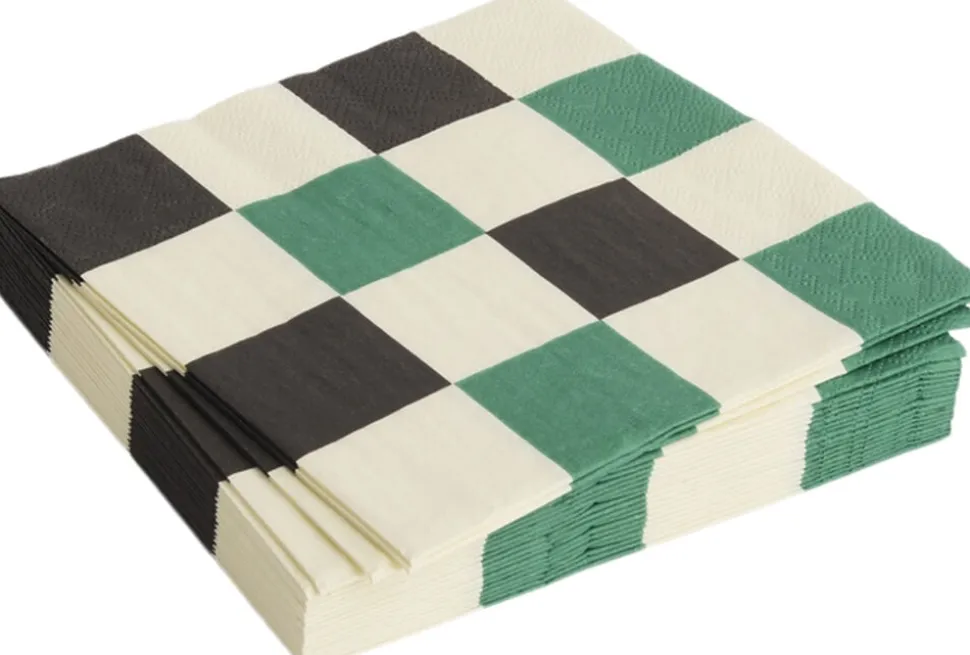 Pattern Napkins-Set of 20 Lunch-Off-white, green and black M check