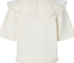 PCABBY SS LACE COLLAR KNIT CARDIGAN