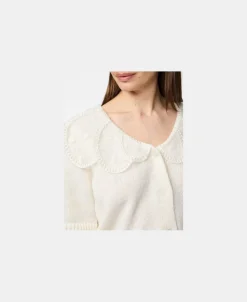 PCABBY SS LACE COLLAR KNIT CARDIGAN