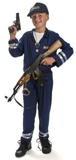 Politiuniform str 140 Bukser. bluse, bælte og kasket