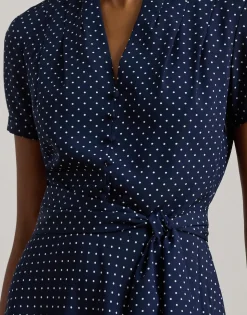 Polka-Dot Belted Crepe Dress