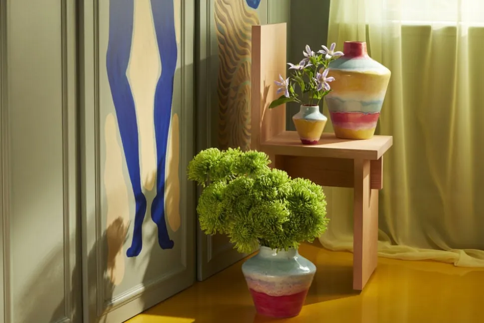 Poppery Vase H12 cm pink/mint/gul