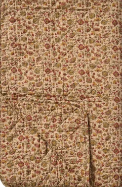 Quilt brun m/røde, orange og grå blomsterranker