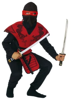 Red Ninja Stofbrynje. bluse, bukser, hætte og maske str. 120