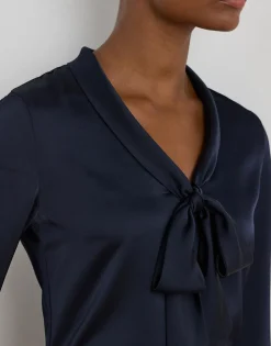 Satin Charmeuse Tie-Neck Blouse