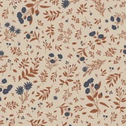 Serviet blomstermotiv i blå og teglfarver