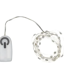 Silke miniblomst lyskæde 40L m/ timer, Klar/sølv