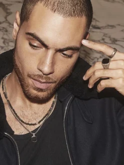 Silver Necklace with Square Matte Onyx Pendant