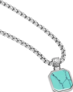 Silver Necklace with Square Turquoise Pendant