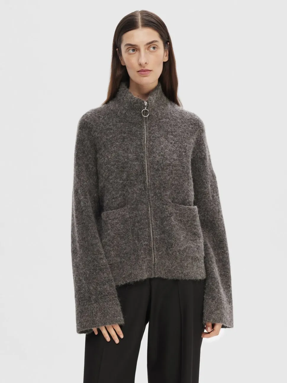 SLFSIA RAS LS ALPACA BLEND KNIT ZIPPER CARDIGAN