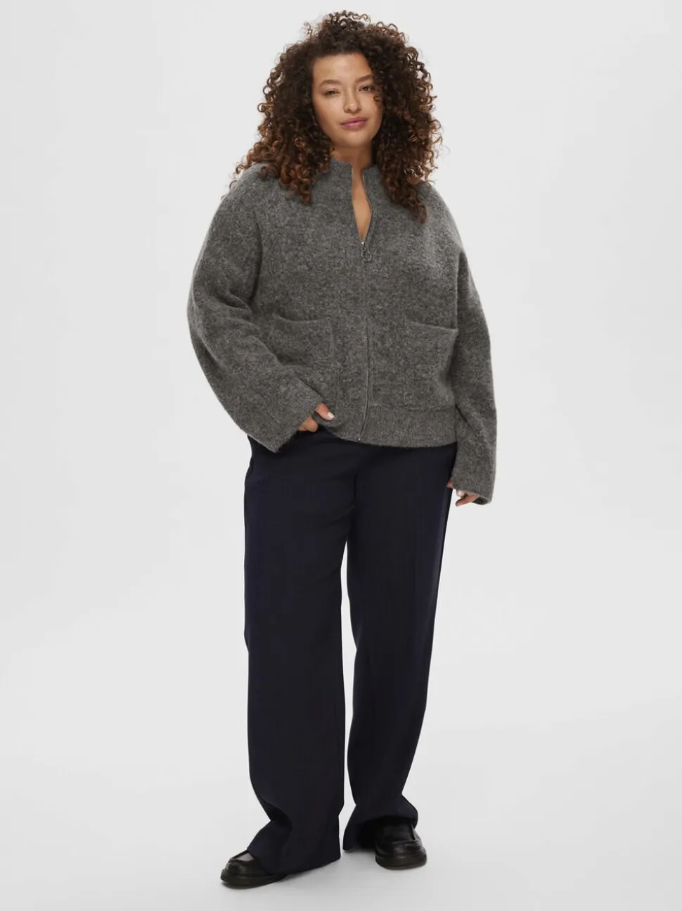 SLFSIA RAS LS ALPACA BLEND KNIT ZIPPER CARDIGAN