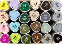 Tegnetusch, streg 1+8 mm, pastelfarver, standardfarver, 24st