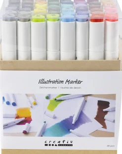 Tegnetusch, streg 1+8 mm, standardfarver, 48stk.