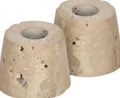 Travertine Candleholder mini taper, S, Desert beige, 2-pack,