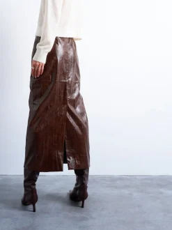 TSWENDY PU MIDI SKIRT