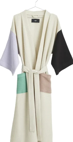 Waffle Bathrobe-Off-white multi